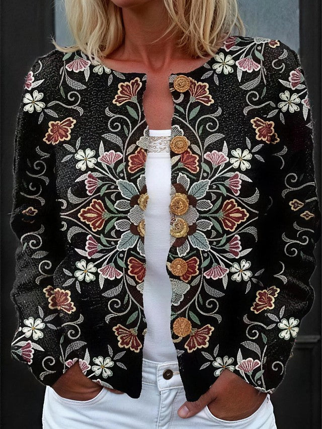 Dames Bloemen Cardigan met Knopen
