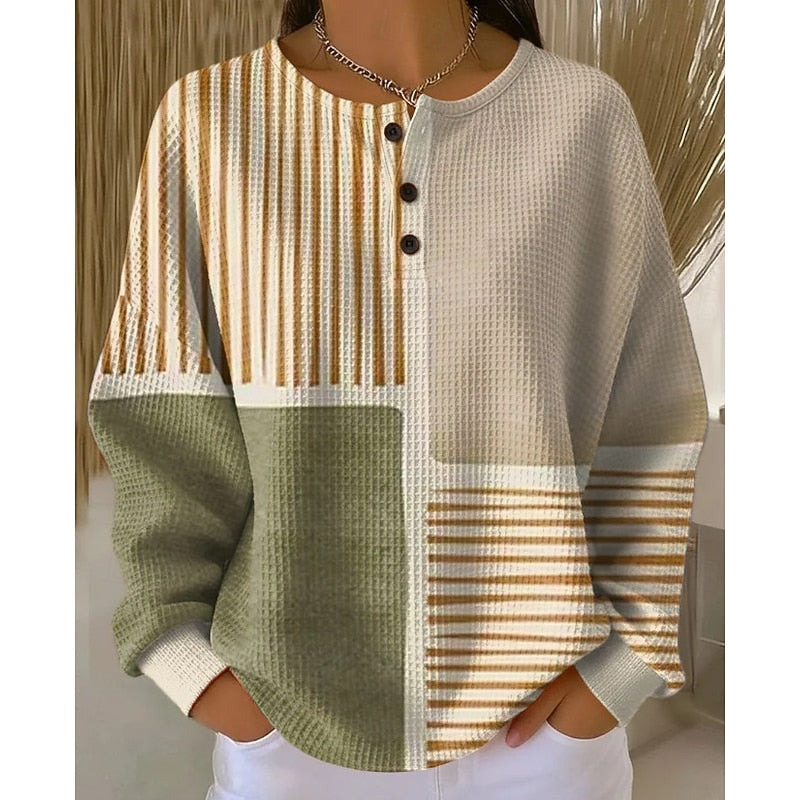 Dames Sweater met Knopen en Geometrisch Dessin
