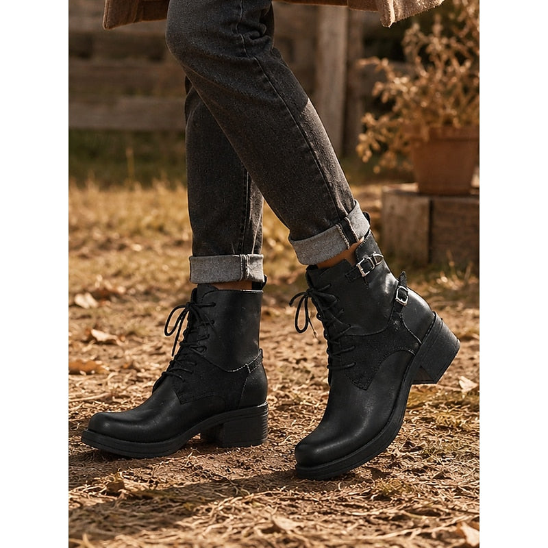 Dames Zwarte Veterboots met Profielzool