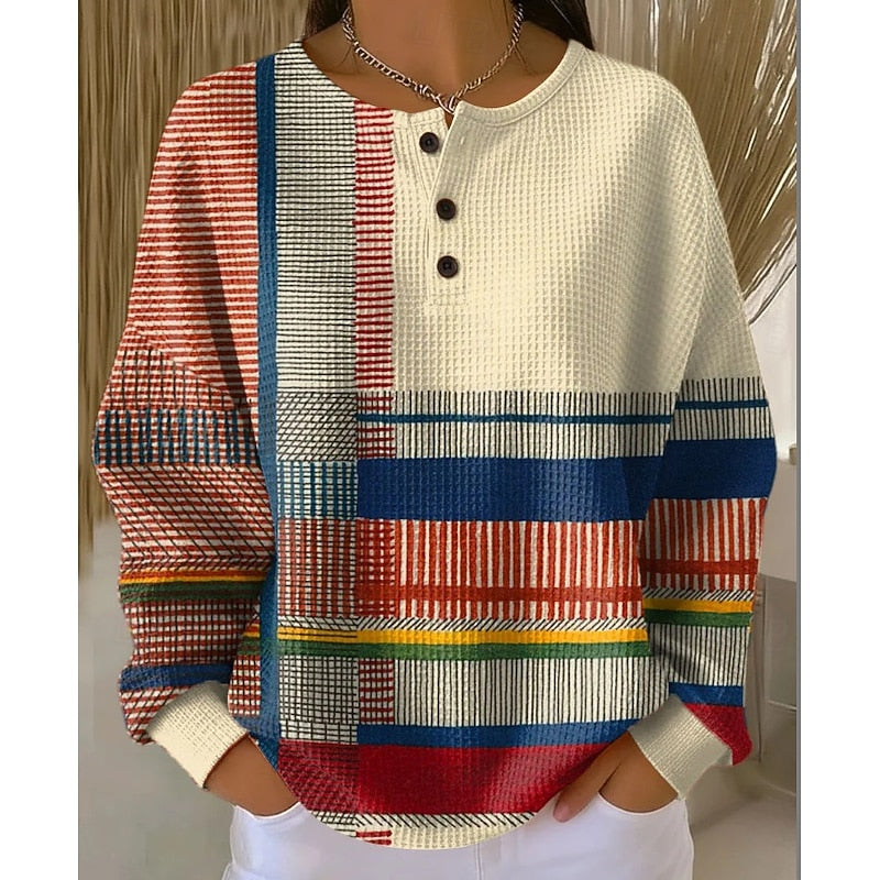 Dames Sweater met Knopen en Geometrisch Dessin