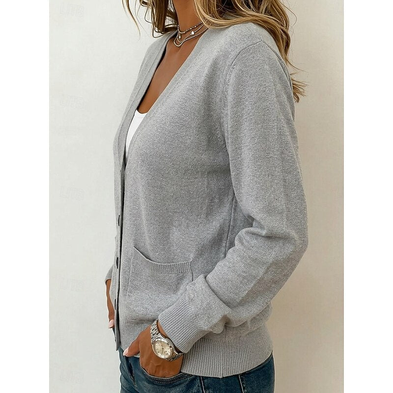 Dames Grijze Fijngebreide Cardigan