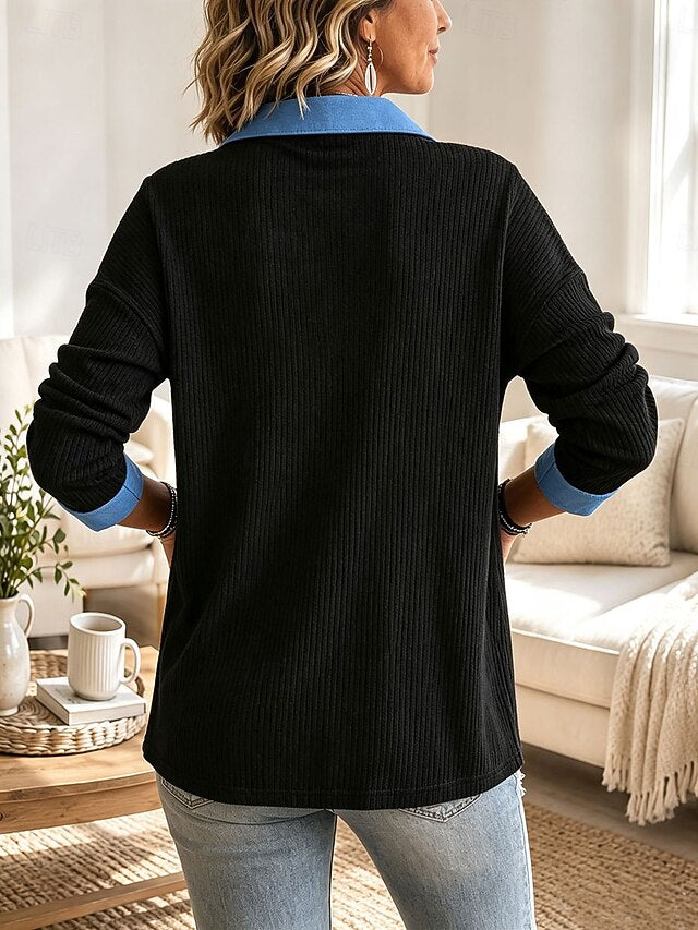 Dames Sweater met Reverskraag en Lange Mouwen