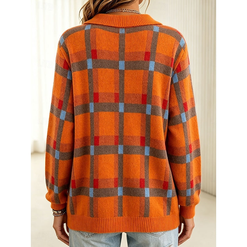 Dames Gebreid Vest met Blousekraag en Patchwork