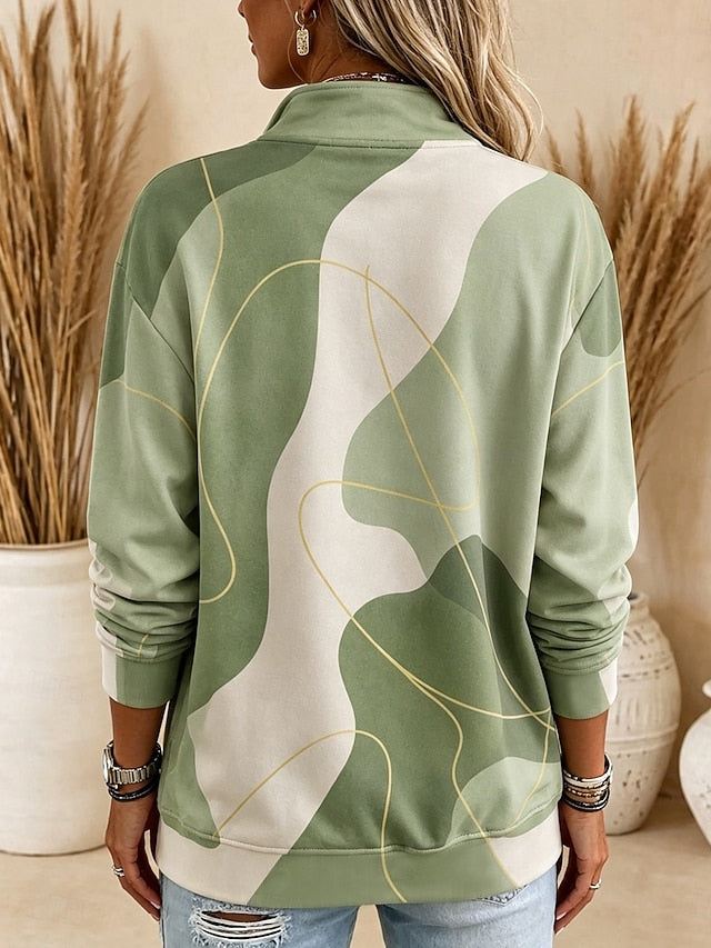 Dames Sweatshirt met Grafische Print en Halve Rits