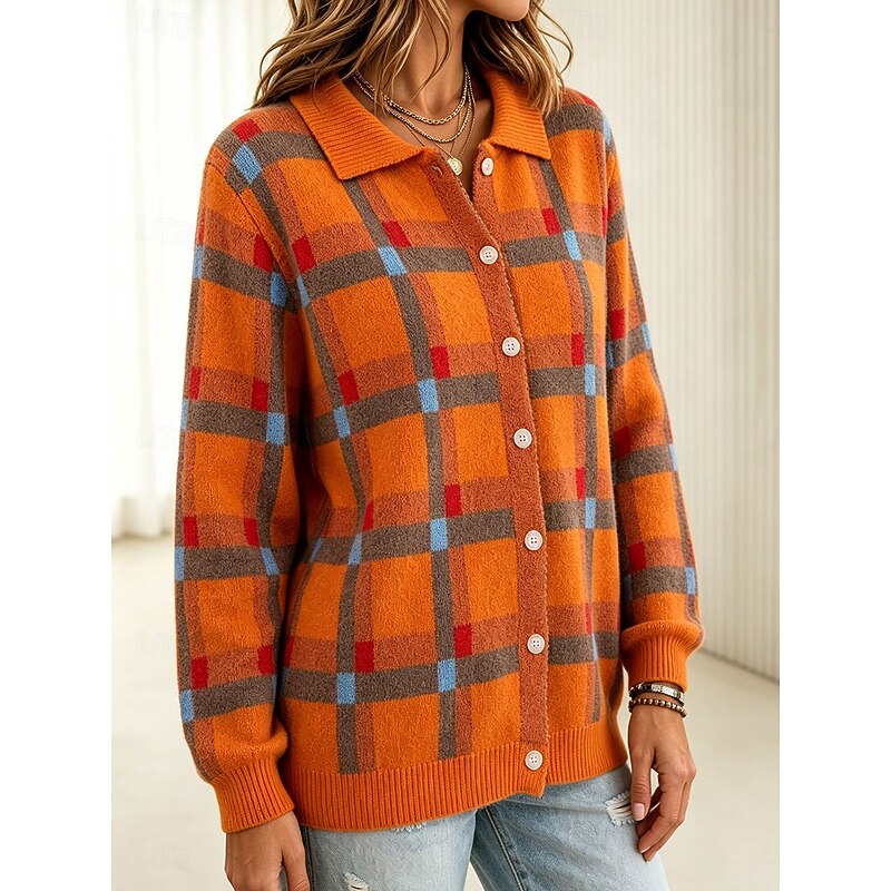 Dames Gebreid Vest met Blousekraag en Patchwork