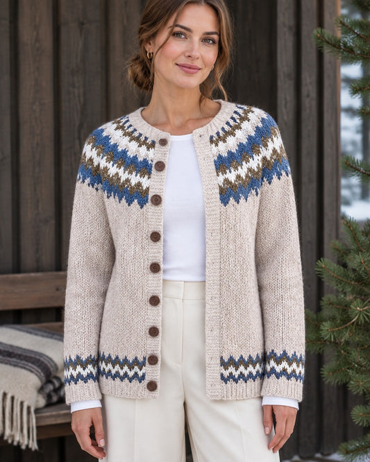 Dames Gebreid Vest met Noors Patroon - Beige