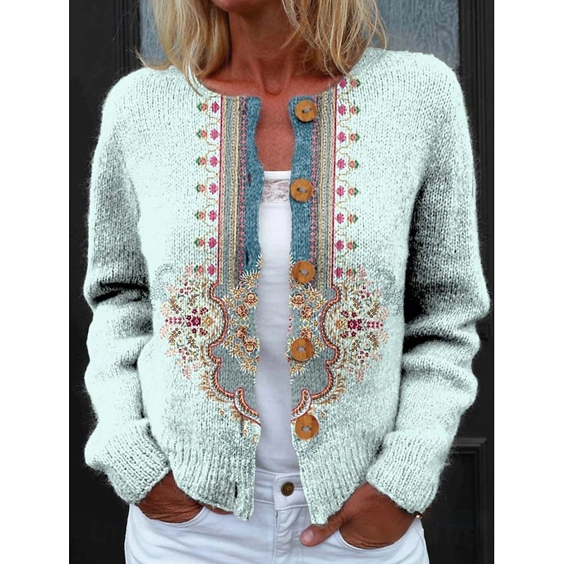 Dames Bloemen Cardigan met Knopen