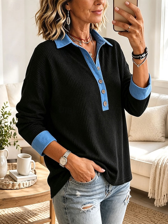 Dames Sweater met Reverskraag en Lange Mouwen