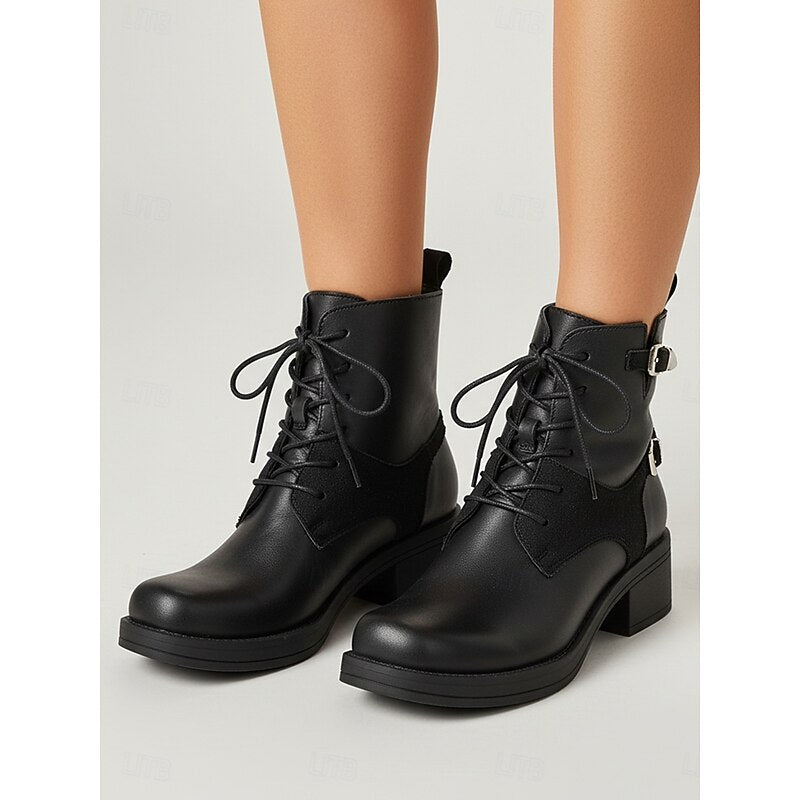 Dames Zwarte Veterboots met Profielzool