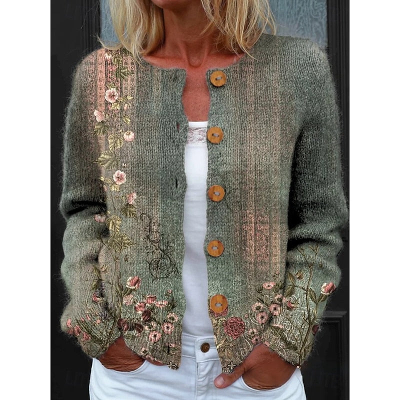Dames Bloemen Cardigan met Knopen
