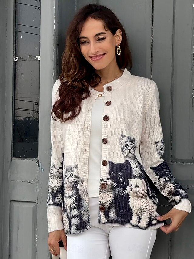Dames Cardigan met Kattenprint
