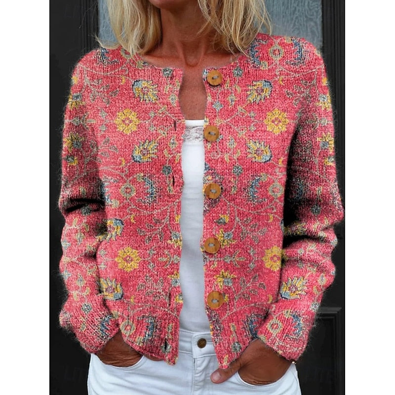 Dames Bloemen Cardigan met Knopen