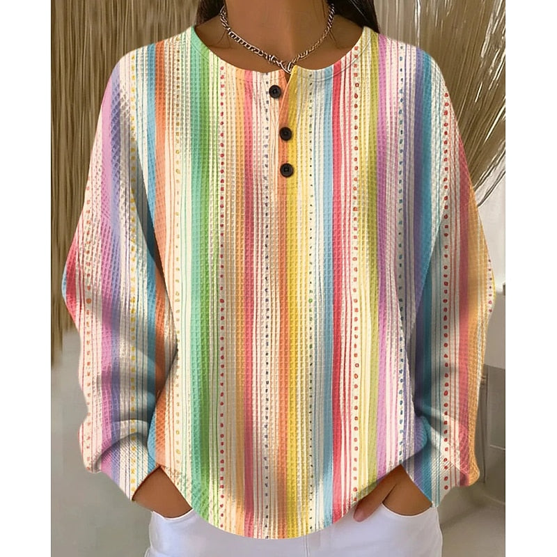 Dames Sweater met Knopen en Geometrisch Dessin